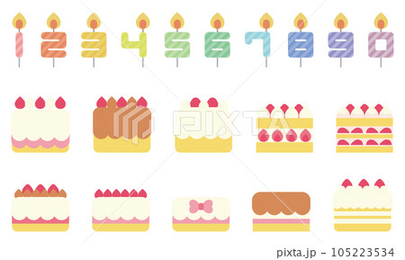 デコレーションケーキと数字蝋燭のセット縁なし 105223534