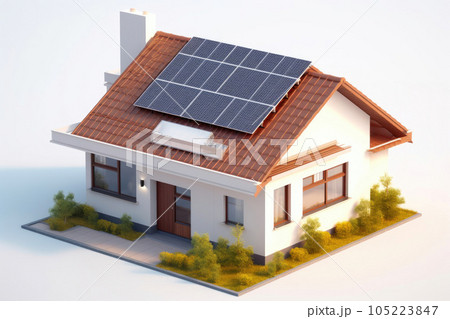 House with solar panels on roof. Generative AI 105223847