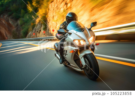 Fast Motorcycle Riding on the Open Road. Generative AI 105223858