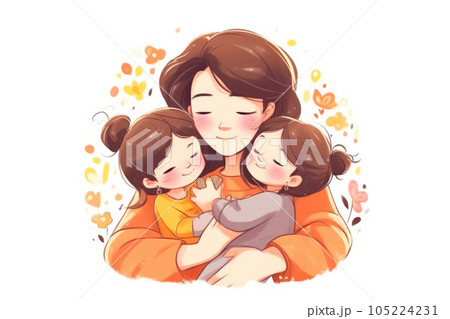 Cute Children with Loving Mom. Generative AI 105224231