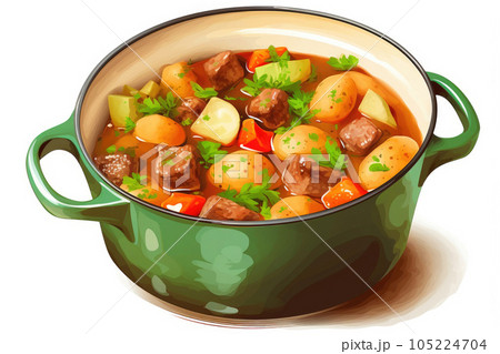 Wholesome Irish Stew on a White Background. Generative AI 105224704
