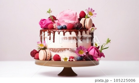 Pink cake with berries 105225006