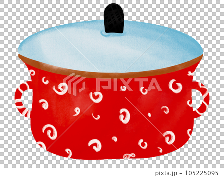 watercolor drawing of red pot with lid watercolor drawing of red pot with lid 105225095
