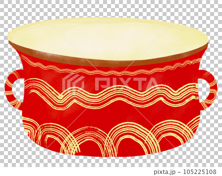 watercolor drawing of red pot with lid 105225108