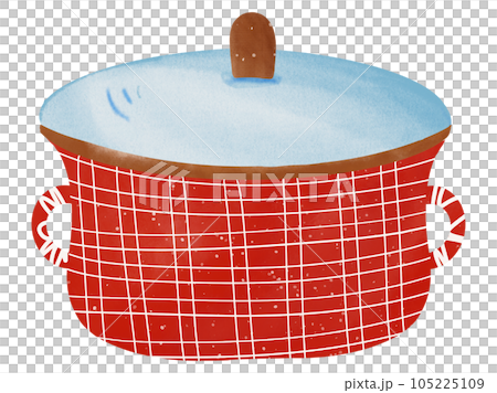 watercolor drawing of red pot with lid 105225109