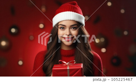 Girl with Christmas gift box. 105225467