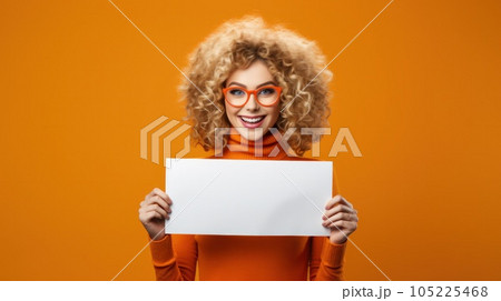 Girl with blank paper on vivid background Girl with blank paper on vivid background 105225468