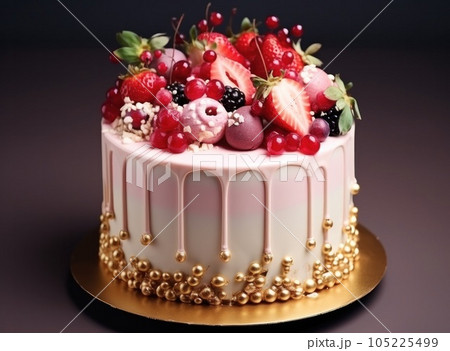 Pink cake with berries Pink cake with berries 105225499