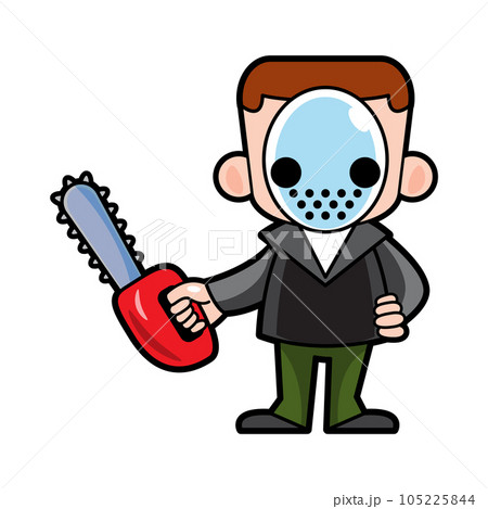 Murderer hold chainsaw . Halloween cartoon characters . Vector . 105225844