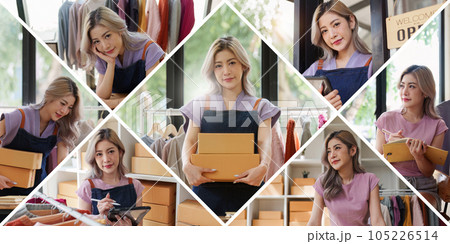 Small businesses SME owners female entrepreneurs working with parcel, e-business, marketing, online shop, sme, entrepreneurs 105226514