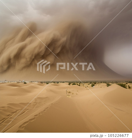 Dust storm in the desert, formidable natural phenomenon, natural disaster, a lot of sand in the air, Dust storm in the desert, formidable natural phenomenon, natural disaster, a lot of sand in the air, 105226677