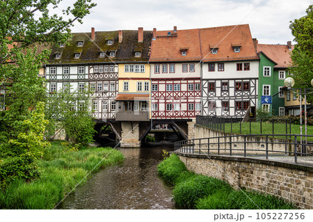Merchants Bridge, Kraemerbruecke in Erfurt, Germany. It is built over entirely with houses 105227256