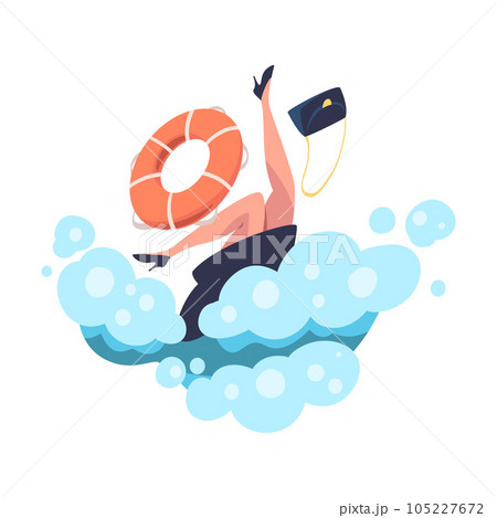 Woman Entrepreneur Character Drowning in Water Vector Illustration Woman Entrepreneur Character Drowning in Water Vector Illustration 105227672