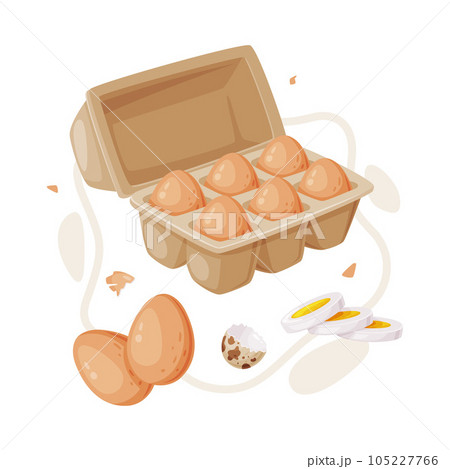 Egg with Brown Shell, White and Yellow Yolk Vector Composition Egg with Brown Shell, White and Yellow Yolk Vector Composition 105227766