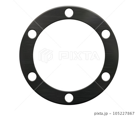 Round black rubber gasket with six small and one big circular holes 105227867