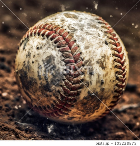 Dust in motion with baseball ball in action. Generative AI 105228875