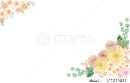 ふんわり可愛い水彩風な黄色お花のフレーム(文字なし) 105229028