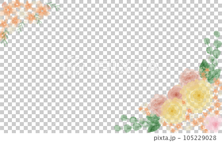 ふんわり可愛い水彩風な黄色お花のフレーム(文字なし) 105229028