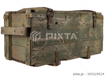 Army ammunition wooden crate. Text in russian - type of ammunition, projectile caliber, projectile type, number of pieces and weight. Army ammunition wooden crate. Text in russian - type of ammunition, projectile caliber, projectile type, number of pieces and weight. 105229524