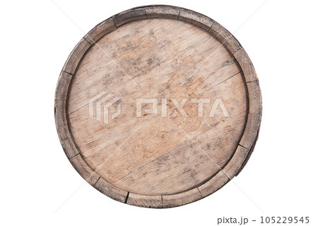 Old wooden barrel. Top view. Old wooden barrel. Top view. 105229545