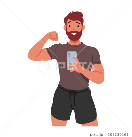 Man Taking A Gym Selfie, Capturing His Fitness Journey, He Poses Confidently In Front Of The Mirror, Vector Illustration Man Taking A Gym Selfie, Capturing His Fitness Journey, He Poses Confidently In Front Of The Mirror, Vector Illustration 105230161