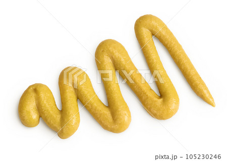 Mustard sauce isolated on white background. Top view. Flat lay 105230246
