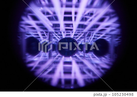 Abstract asset background with purple and white lines and dark spheres 105230498