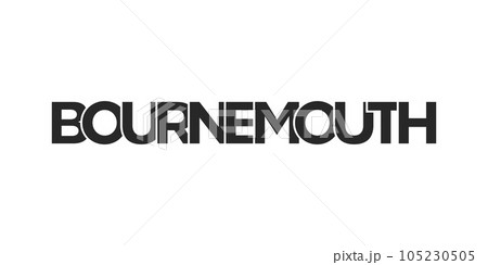 Bournemouth city in the United Kingdom design features a geometric style illustration with bold typography in a modern font on white background. Bournemouth city in the United Kingdom design features a geometric style illustration with bold typography in a modern font on white background. 105230505