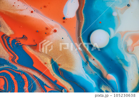 Rivers of orange blue white and gold in abstract acrylic and oil painting with white egg bubble background asset Rivers of orange blue white and gold in abstract acrylic and oil painting with white egg bubble background asset 105230638