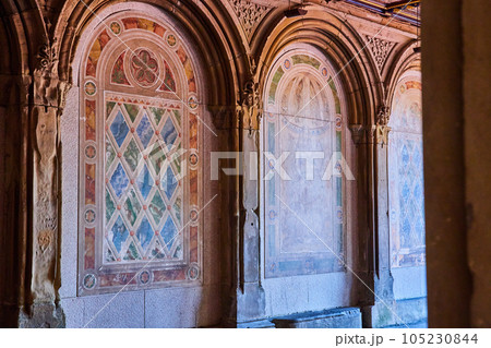 Murals and limestone walls old style in Central Park New York City Murals and limestone walls old style in Central Park New York City 105230844