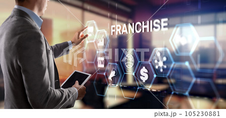 Businessman hand touching inscription Franchise marketing system 105230881