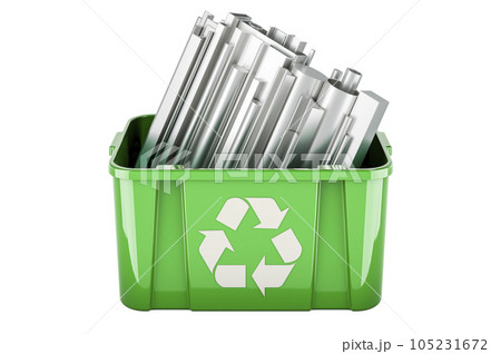 Recycling trashcan with rolled metal, 3D rendering Recycling trashcan with rolled metal, 3D rendering 105231672