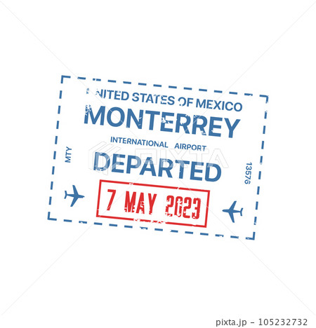 Monterrey arrival travel stamp in passport, visa Monterrey arrival travel stamp in passport, visa 105232732