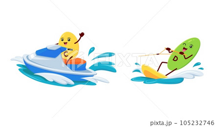 Cartoon C and D vitamin character on water scooter Cartoon C and D vitamin character on water scooter 105232746