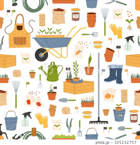 Farm and gardening tools seamless pattern Farm and gardening tools seamless pattern 105232757