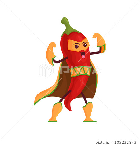 Cartoon chili pepper superhero character, jalapeno 105232843