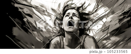 art black and white portrait of horrified women, dismay, anger and hatred, banner made with Generative AI 105233565
