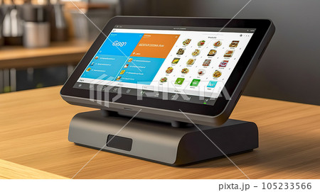 touch terminal for reservation, registration and payments in restaurants, hotels and mall, made with Generative AI 105233566