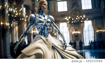 fantasy robot in social suits at a ball in the theater, made with Generative AI 105233569