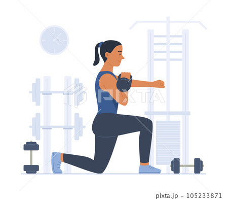 Woman Exercise with Kettlebell for Weight Training in Gym Concept Illustration 105233871