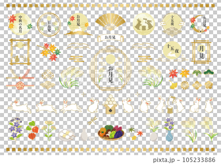 Autumn moon viewing and rabbit illustration set 105233886