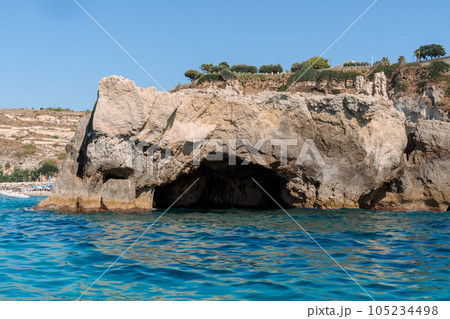 View of coastline in southern Italy. Scenic view from the boat on sunny summer day. Calabria, Scilla shore 105234498
