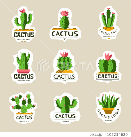 Cactus logo. Stylized wild perky plans with spike recent vector templates badges with place for text 105234629