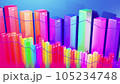 3d render. Abstract infographics background with multicolored 3d bars on blue bg. Downgrade graph from columns. Economic background with copy space. 3d bars as chart of statistic data. 105234748