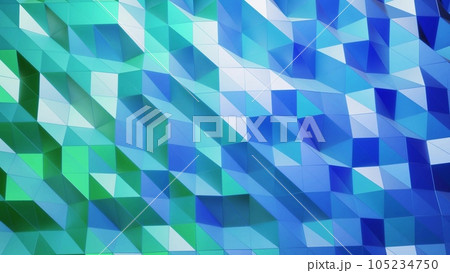 stylish creative abstract low poly background. Abstract waves on glossy surface. Simple minimalistic geometric bg. Blue gradient color. 3d render 105234750