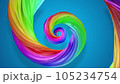 3d render. Abstract background with rainbow color stripes in spiral and shiny on blue background. Rainbow structure. 105234754