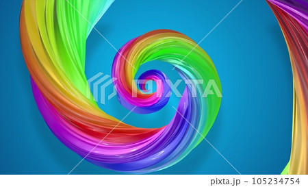 3d render. Abstract background with rainbow color stripes in spiral and shiny on blue background. Rainbow structure. 3d render. Abstract background with rainbow color stripes in spiral and shiny on blue background. Rainbow structure. 105234754
