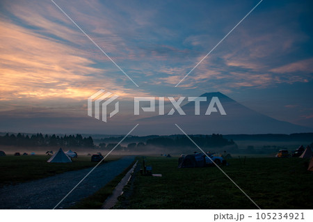 富士山麓の夏　夜明けの富士とふもとっぱら　 105234921