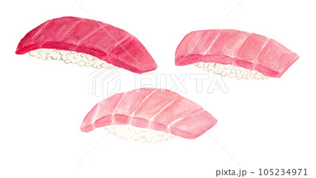 手描き水彩のマグロの寿司イラスト 105234971