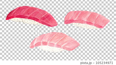 手描き水彩のマグロの寿司イラスト 105234971